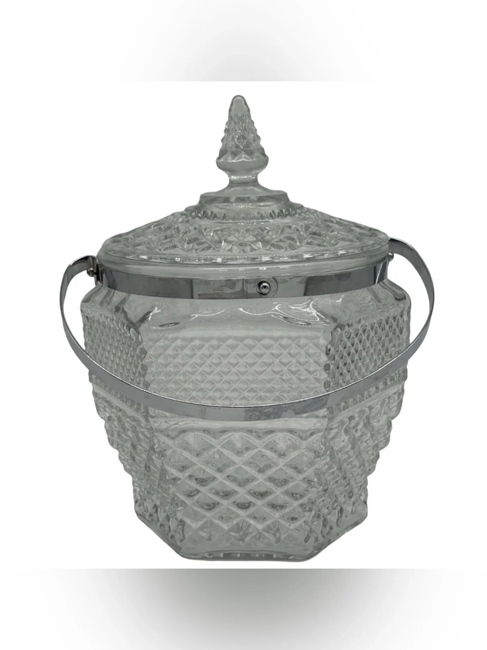 Vintage Anchor Hocking Wexford Glass Ice Bucket Cookie Jar with Lid MCM Crystal